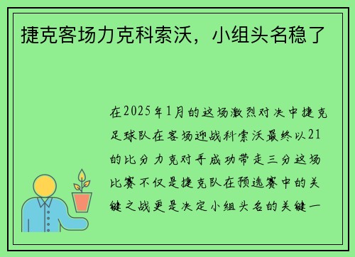 捷克客场力克科索沃，小组头名稳了